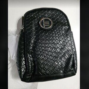 London Fog 100th Anniversary Broadway Double Compartment Woven Sling NWT BLACK